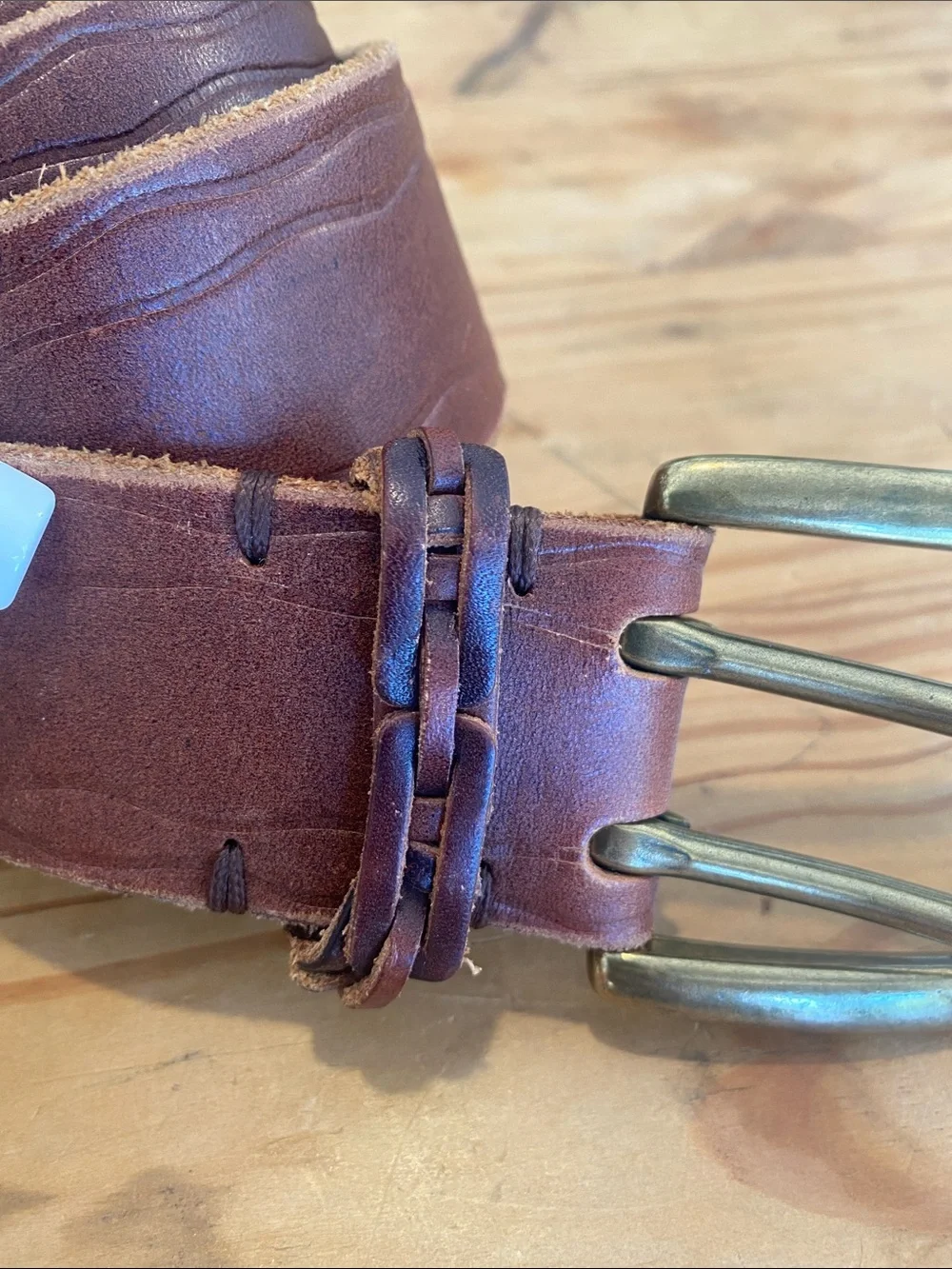 Lucky Brand Brown Leather Triple-Prong Belt with Brass-Tone Buckle